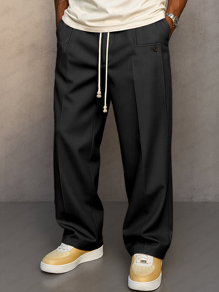 Men’s Drawstring Trousers Relaxed Fit Wide Leg Casual Pants