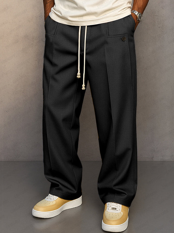 Men’s Drawstring Trousers Relaxed Fit Wide Leg Casual Pants