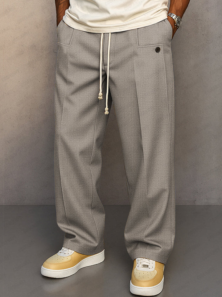 Men’s Drawstring Trousers Relaxed Fit Wide Leg Casual Pants
