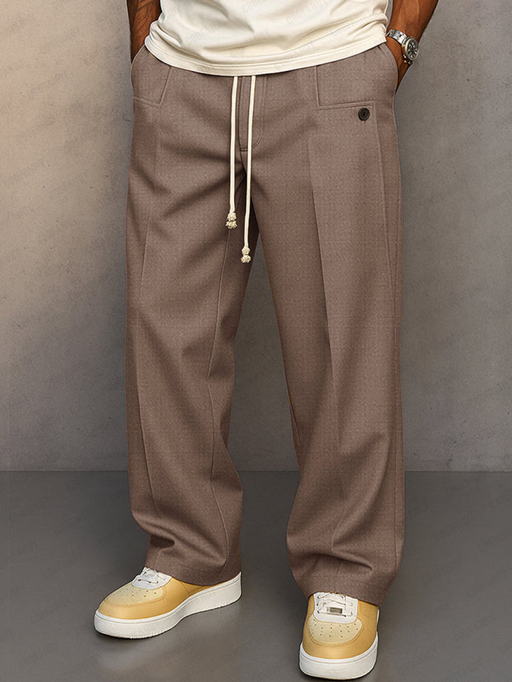 Men’s Drawstring Trousers Relaxed Fit Wide Leg Casual Pants
