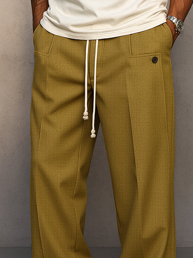 Men’s Drawstring Trousers Relaxed Fit Wide Leg Casual Pants