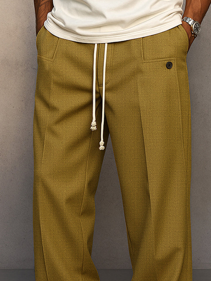 Men’s Drawstring Trousers Relaxed Fit Wide Leg Casual Pants