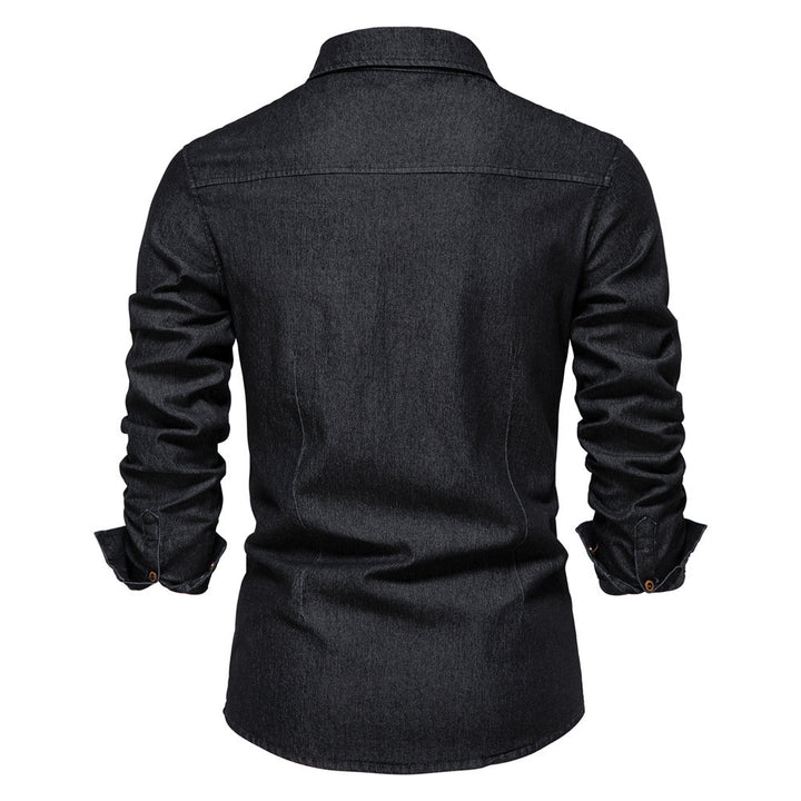 Men’s Stretch Cotton Denim Shirt – Casual Long-Sleeve Button-Up