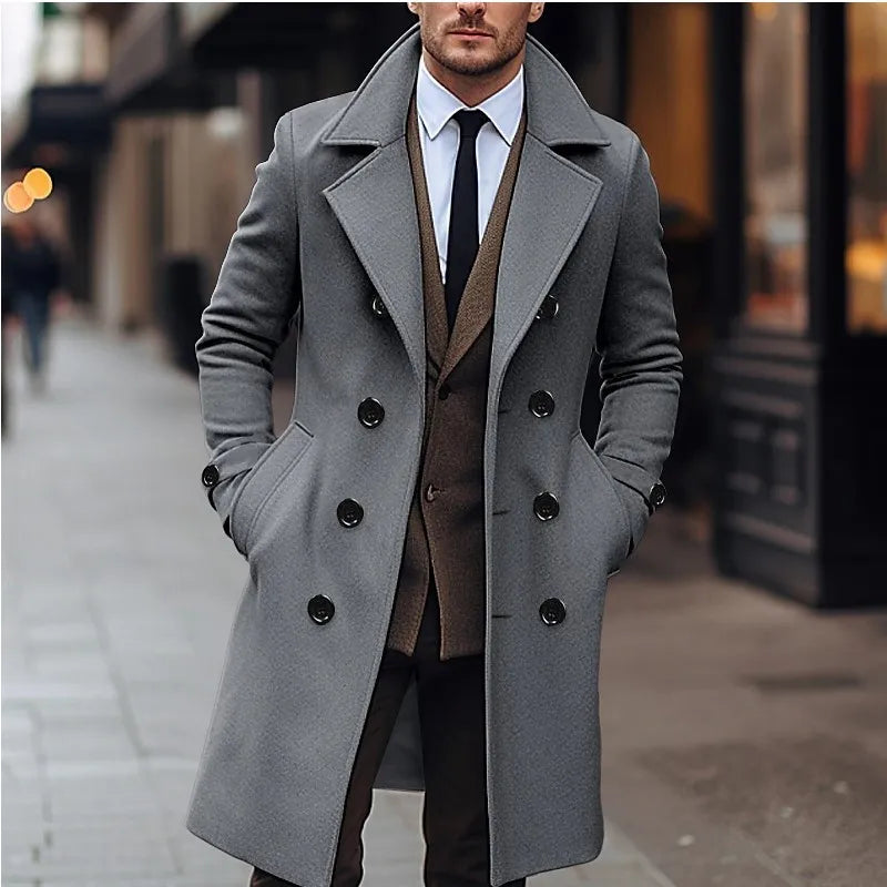English Style Men Wool Long Overcoat – Refined Warmth for Autumn & Winter