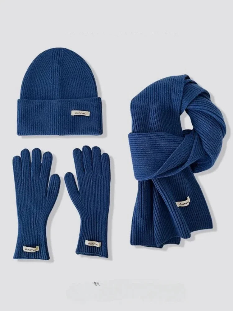 Martina Three-Piece Set | Knitted Scarf, Hat &amp; Gloves, Solid Color Winter Set