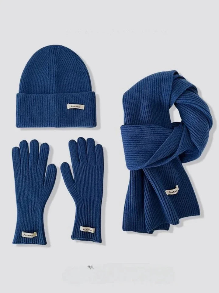 Martina Three-Piece Set | Knitted Scarf, Hat &amp; Gloves, Solid Color Winter Set