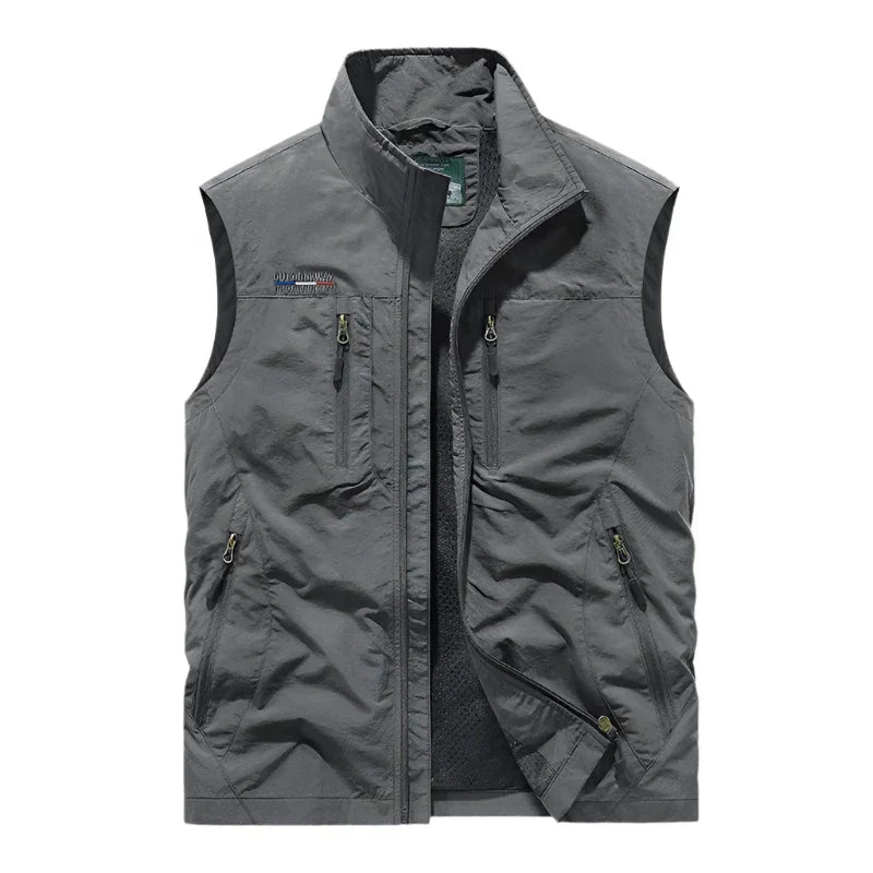 Men’s Outdoor Vest Hiking Travel Utility Zipper Pocket Vest