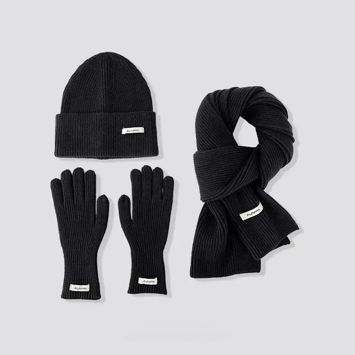 Martina Three-Piece Set | Knitted Scarf, Hat &amp; Gloves, Solid Color Winter Set