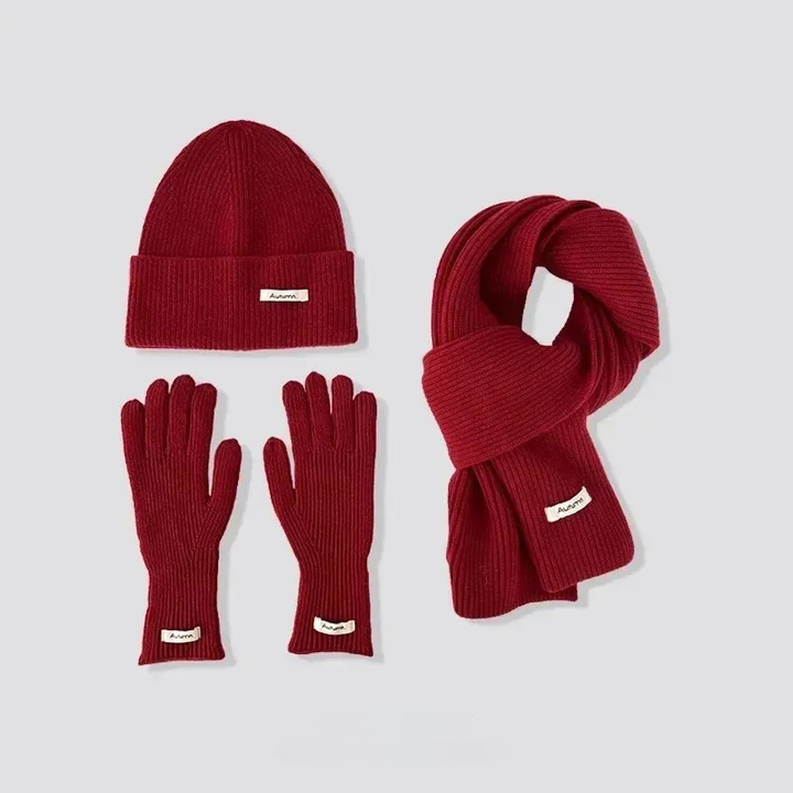 Martina Three-Piece Set | Knitted Scarf, Hat &amp; Gloves, Solid Color Winter Set