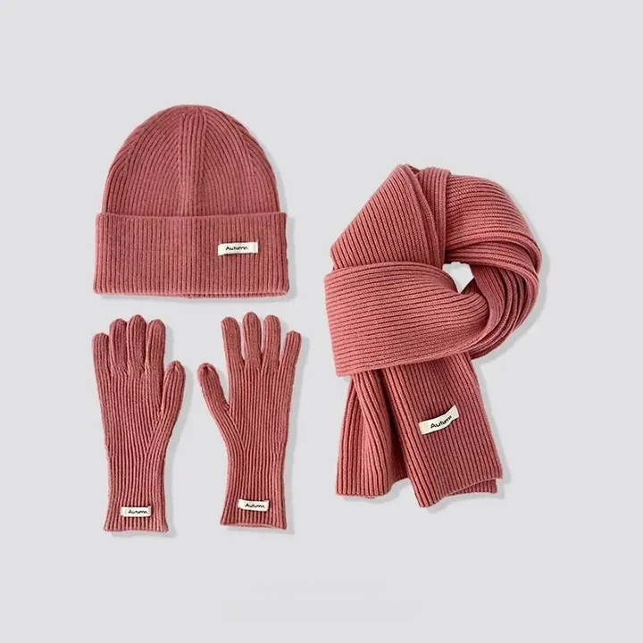 Martina Three-Piece Set | Knitted Scarf, Hat &amp; Gloves, Solid Color Winter Set