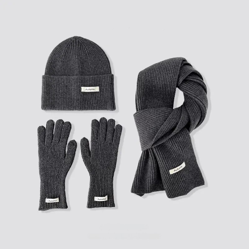 Martina Three-Piece Set | Knitted Scarf, Hat &amp; Gloves, Solid Color Winter Set