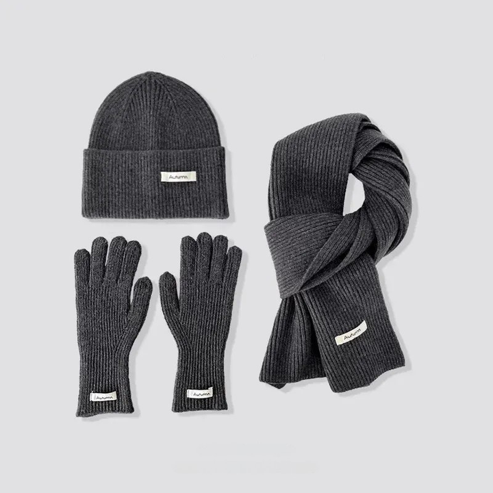 Martina Three-Piece Set | Knitted Scarf, Hat &amp; Gloves, Solid Color Winter Set