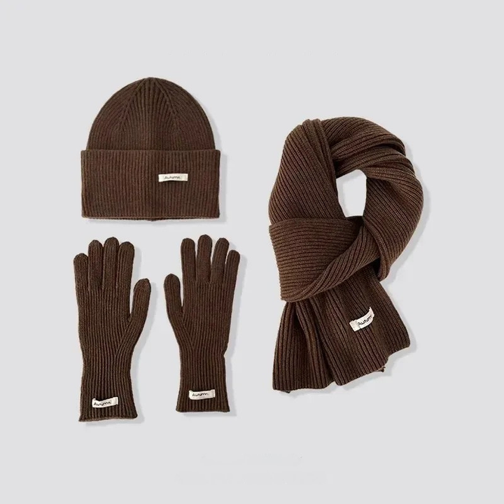 Martina Three-Piece Set | Knitted Scarf, Hat &amp; Gloves, Solid Color Winter Set