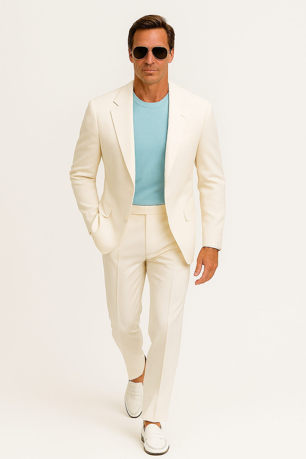 Men’s Don Johnson Miami Vice White Suit – Classic 2-Piece 80s Costume Suit