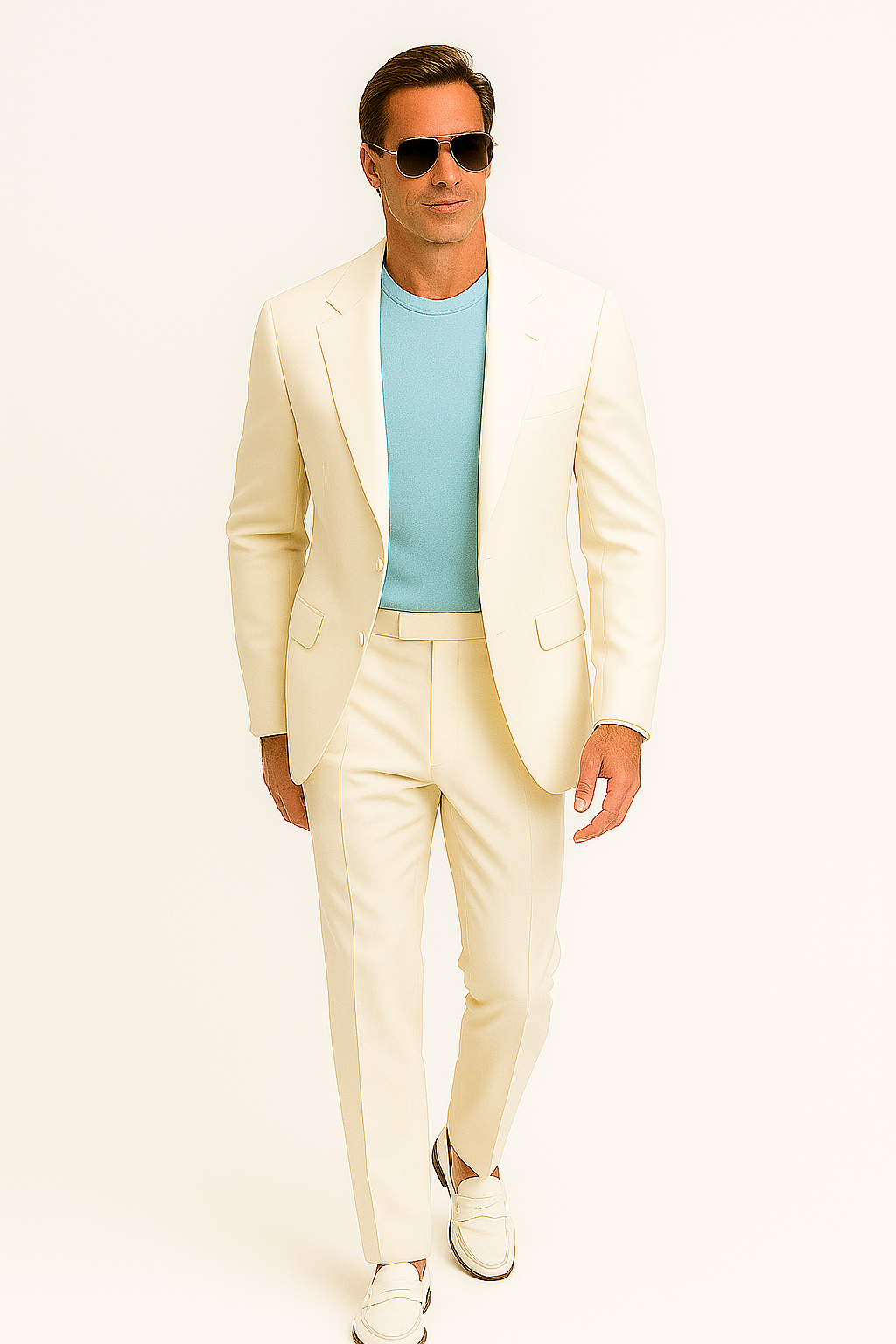 Men’s Don Johnson Miami Vice White Suit – Classic 2-Piece 80s Costume Suit