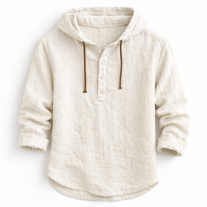 Men’s Hooded Henley Shirt Casual Long Sleeve Pullover Top