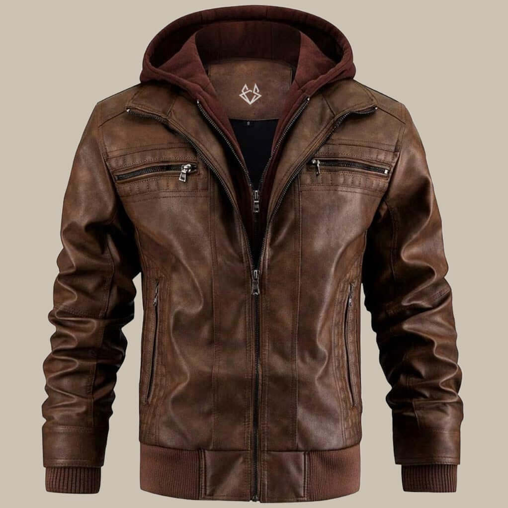 Men’s Hooded Biker Jacket Casual Zip Up Motorcycle Coat