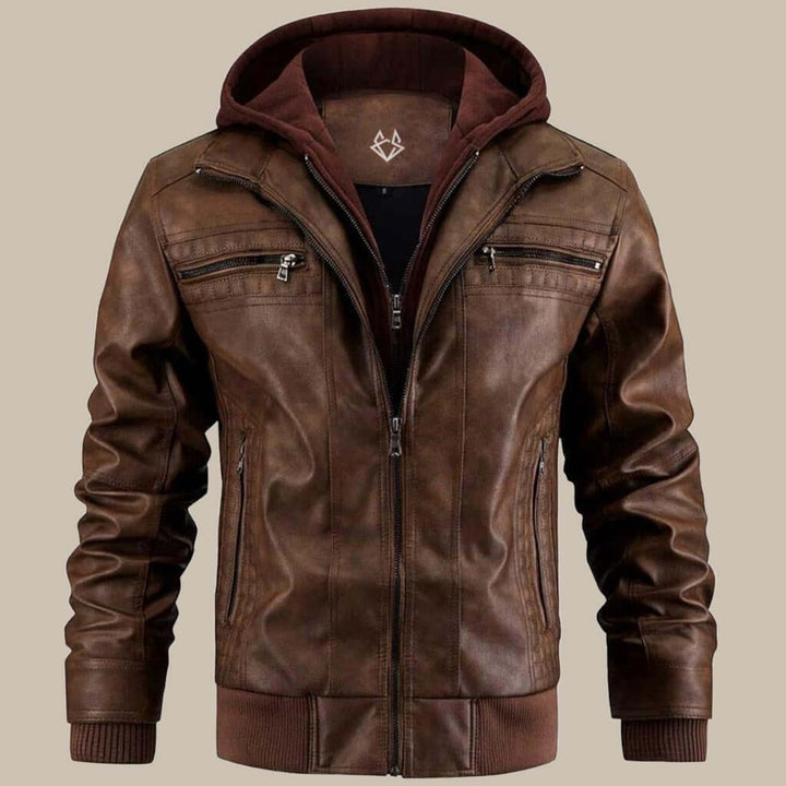 Men’s Hooded Biker Jacket Casual Zip Up Motorcycle Coat