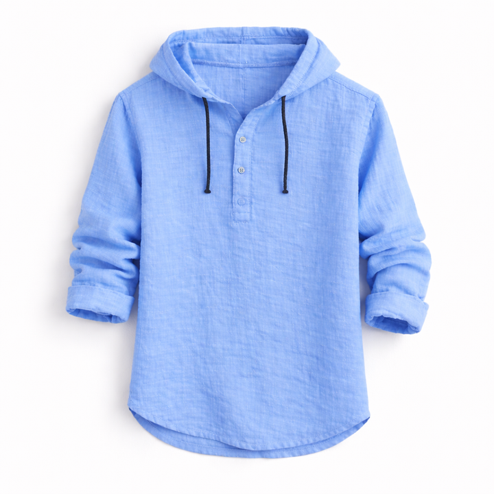 Men’s Hooded Henley Shirt Casual Long Sleeve Pullover Top