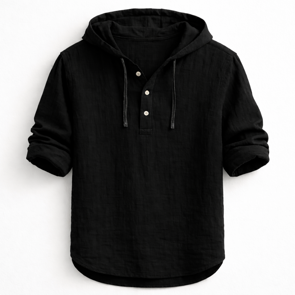 Men’s Hooded Henley Shirt Casual Long Sleeve Pullover Top
