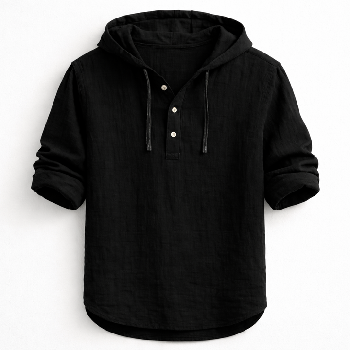 Men’s Hooded Henley Shirt Casual Long Sleeve Pullover Top