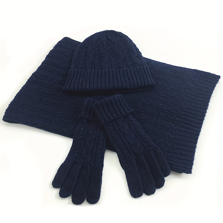 Wool Three-Piece Winter Accessories Set – Hat, Gloves &amp; Scarf