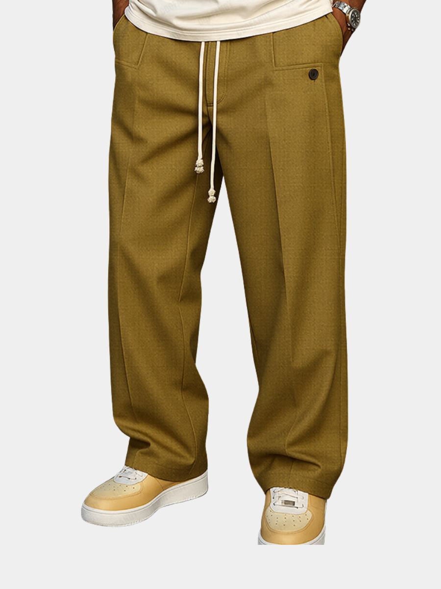 Men’s Drawstring Trousers Relaxed Fit Wide Leg Casual Pants