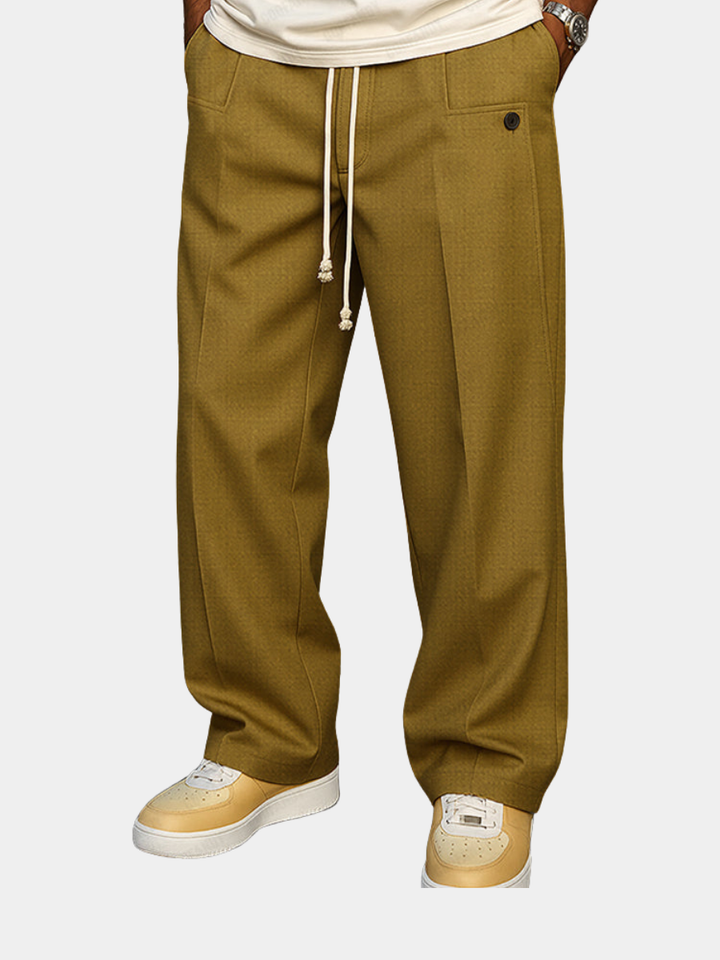 Men’s Drawstring Trousers Relaxed Fit Wide Leg Casual Pants