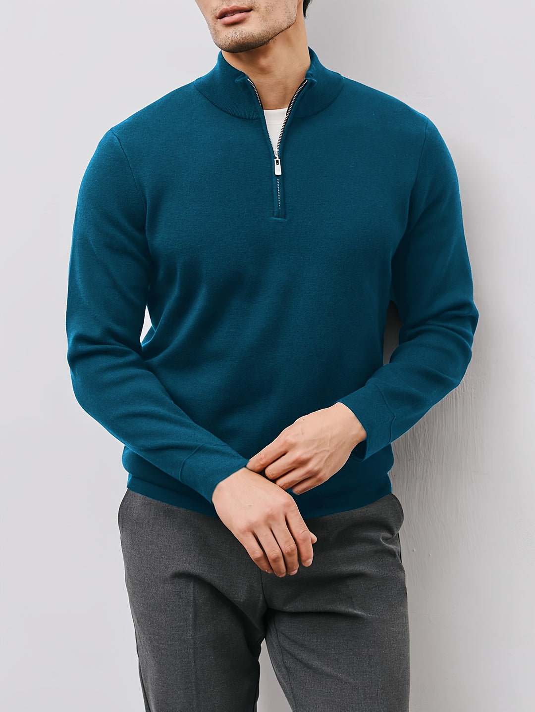 Men’s Burgundy High-Neck Zip-Up Sweater Jacket – Warm Knit Pullover