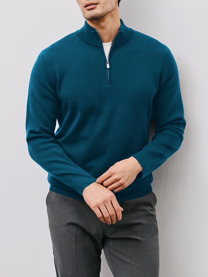 Men’s Burgundy High-Neck Zip-Up Sweater Jacket – Warm Knit Pullover