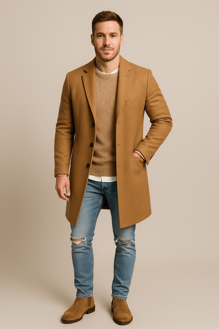 Men’s Premium Wool-Blend Overcoat – Classic Black Smart Winter Coat