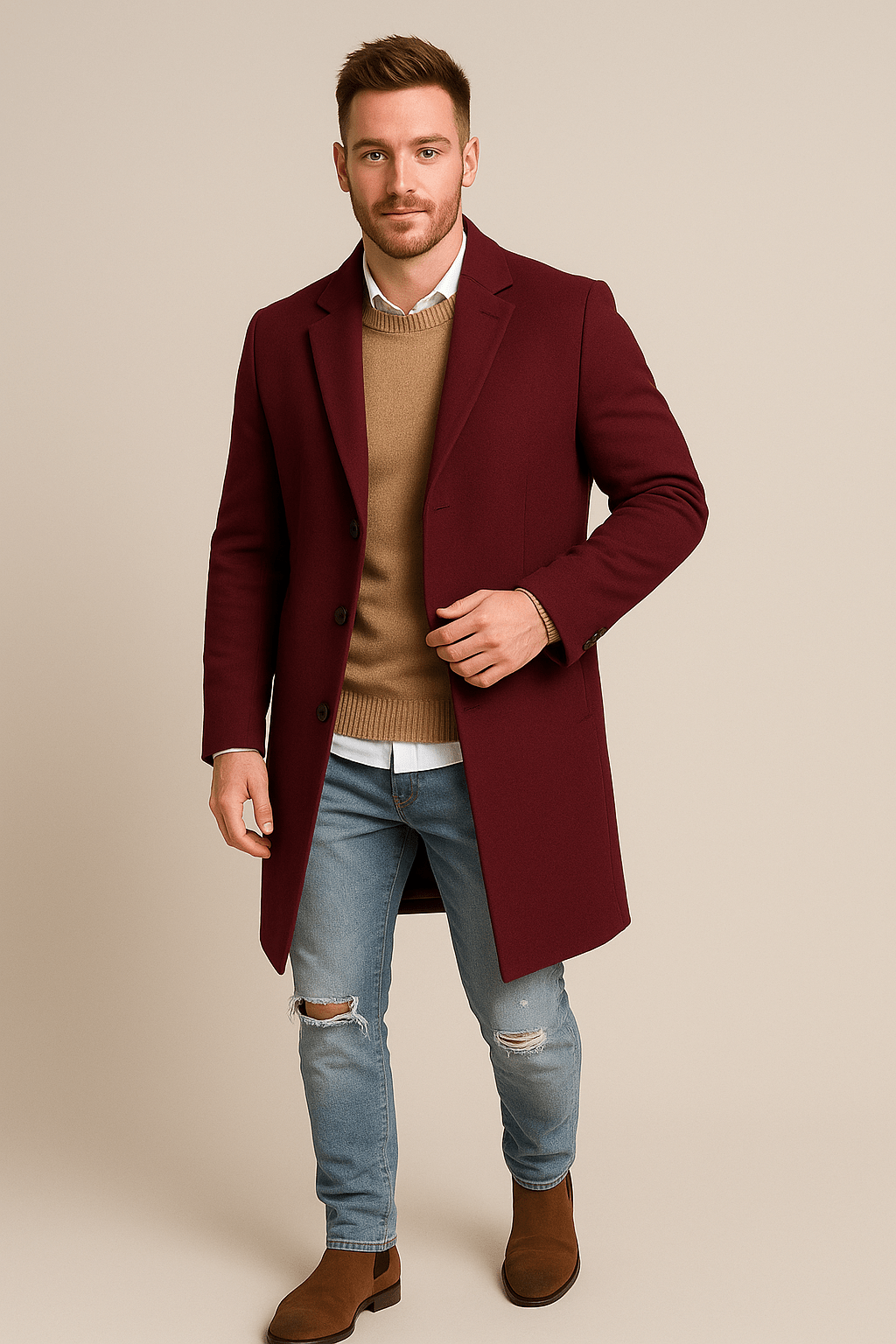 Men’s Premium Wool-Blend Overcoat – Classic Black Smart Winter Coat