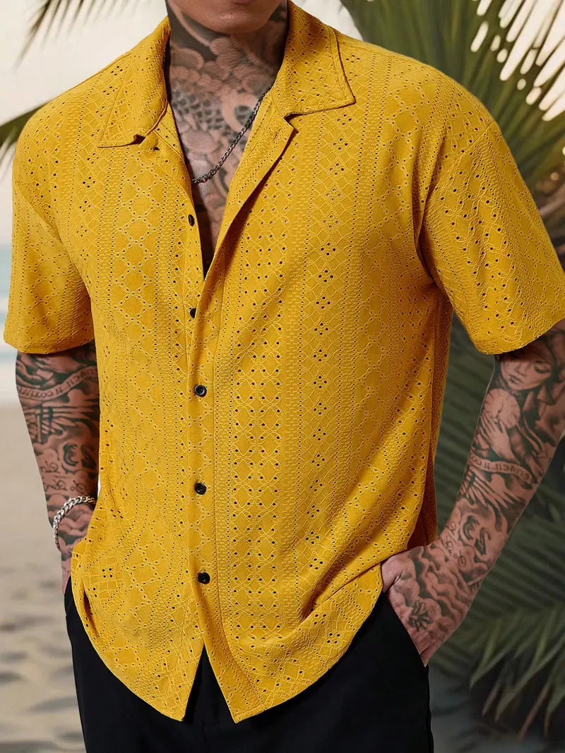 Men’s Short Sleeve Casual Button Up Shirt Summer Everyday Top