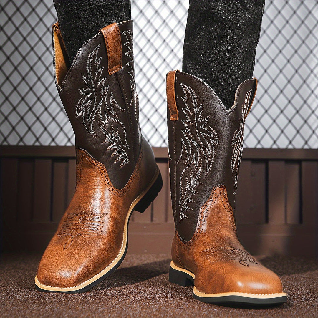 Premium Leather Roper Boots – Men’s Classic Western Cowboy Boots with Durable Sole