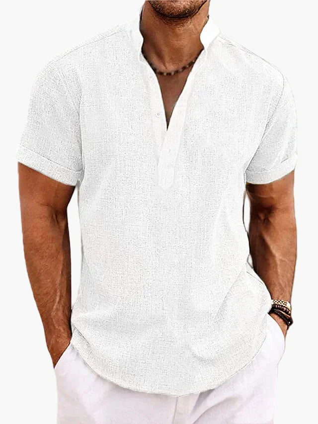 Men’s Notch Neck Shirt Casual Short Sleeve Summer Beach Top