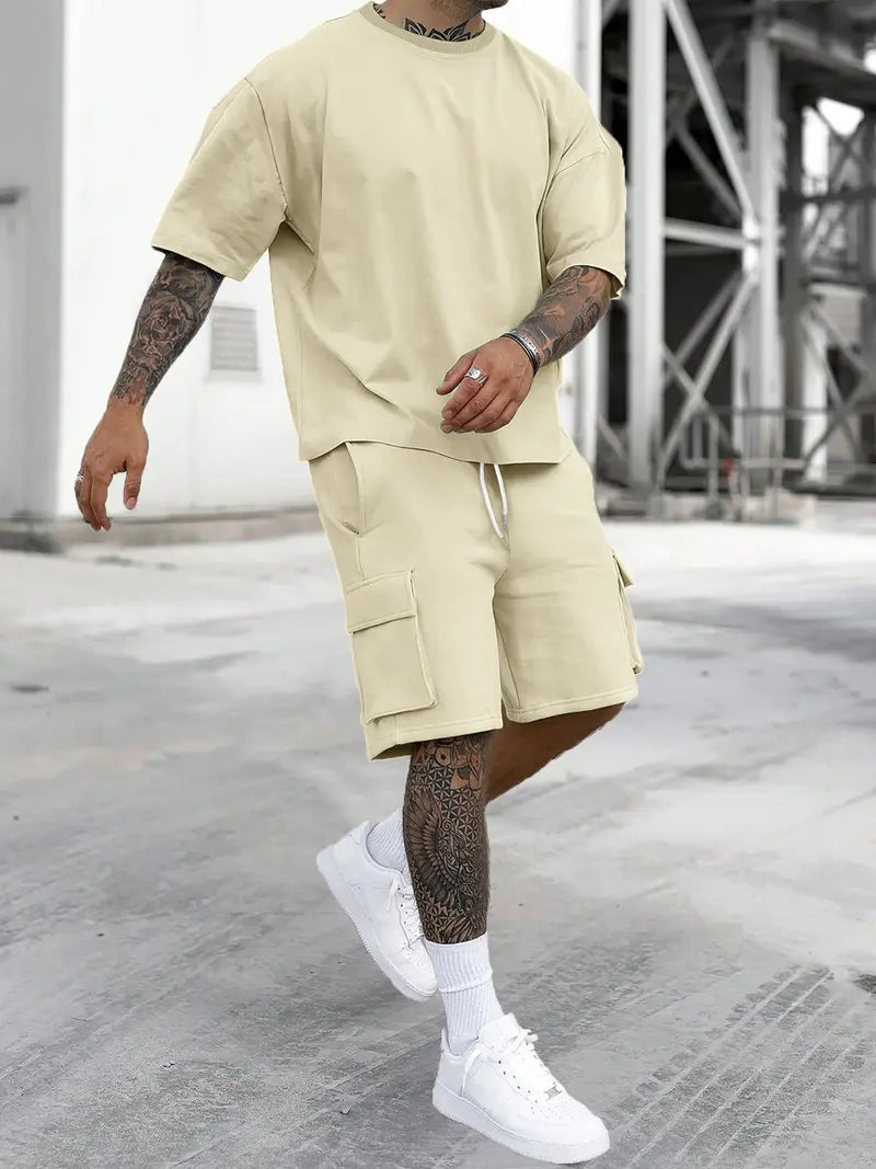 Men’s Casual Cargo Shorts Set Loose Fit Streetwear Outfit