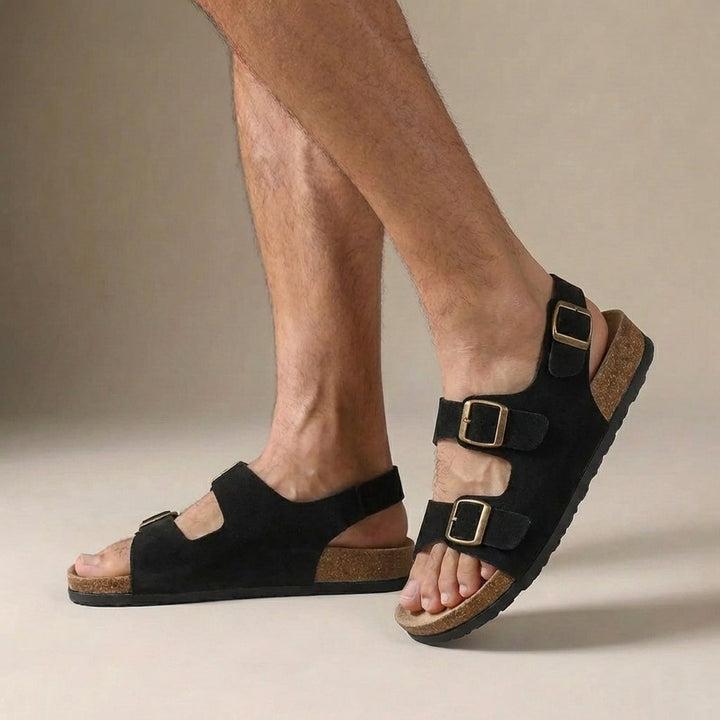 Buckled Slingback Cork Sole Buckle Sandals for Men – Orthopedic Comfort &amp; Support