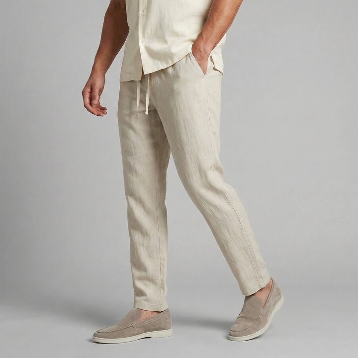 Men’s Drawstring Trousers Slim Fit Casual Straight Leg Pants