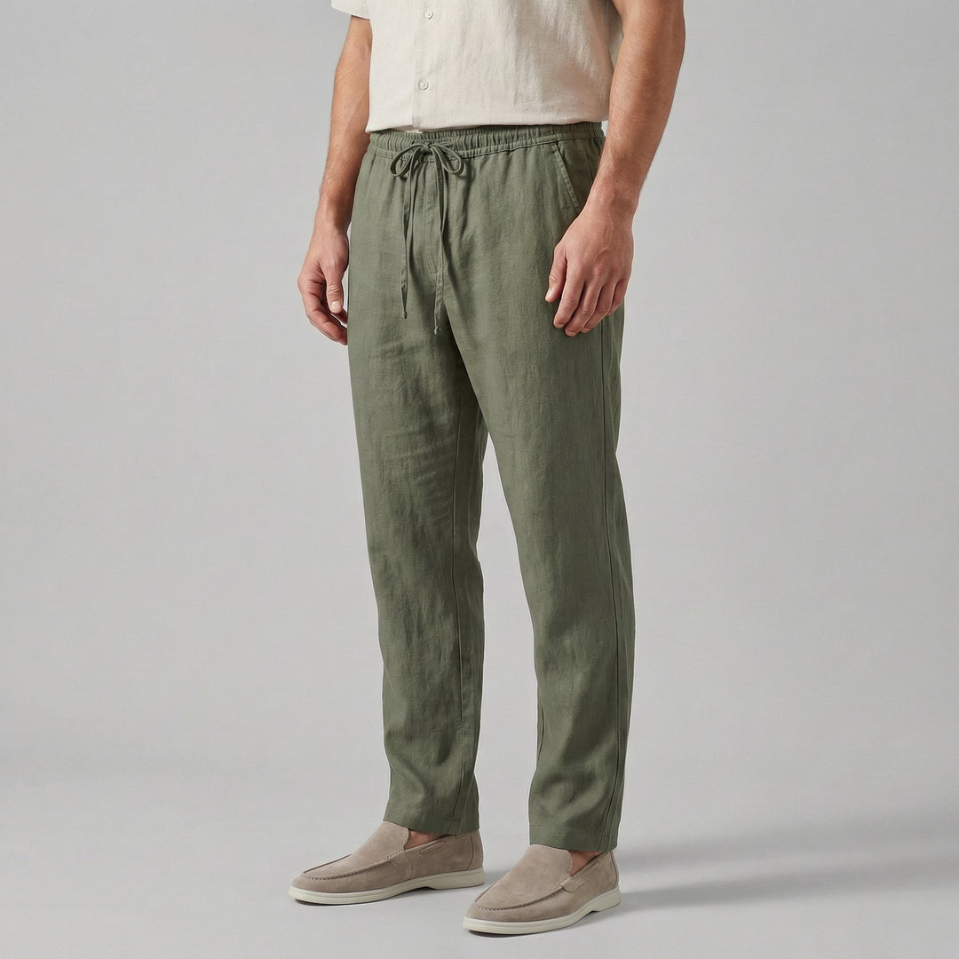 Men’s Drawstring Trousers Slim Fit Casual Straight Leg Pants