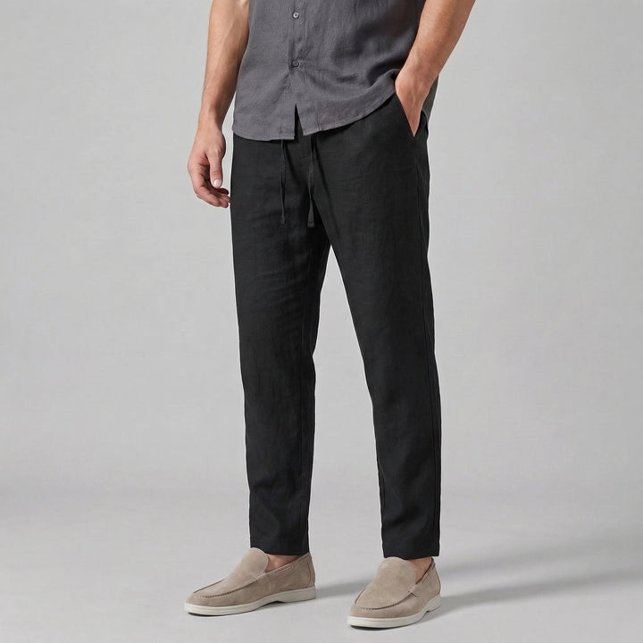 Men’s Drawstring Trousers Slim Fit Casual Straight Leg Pants
