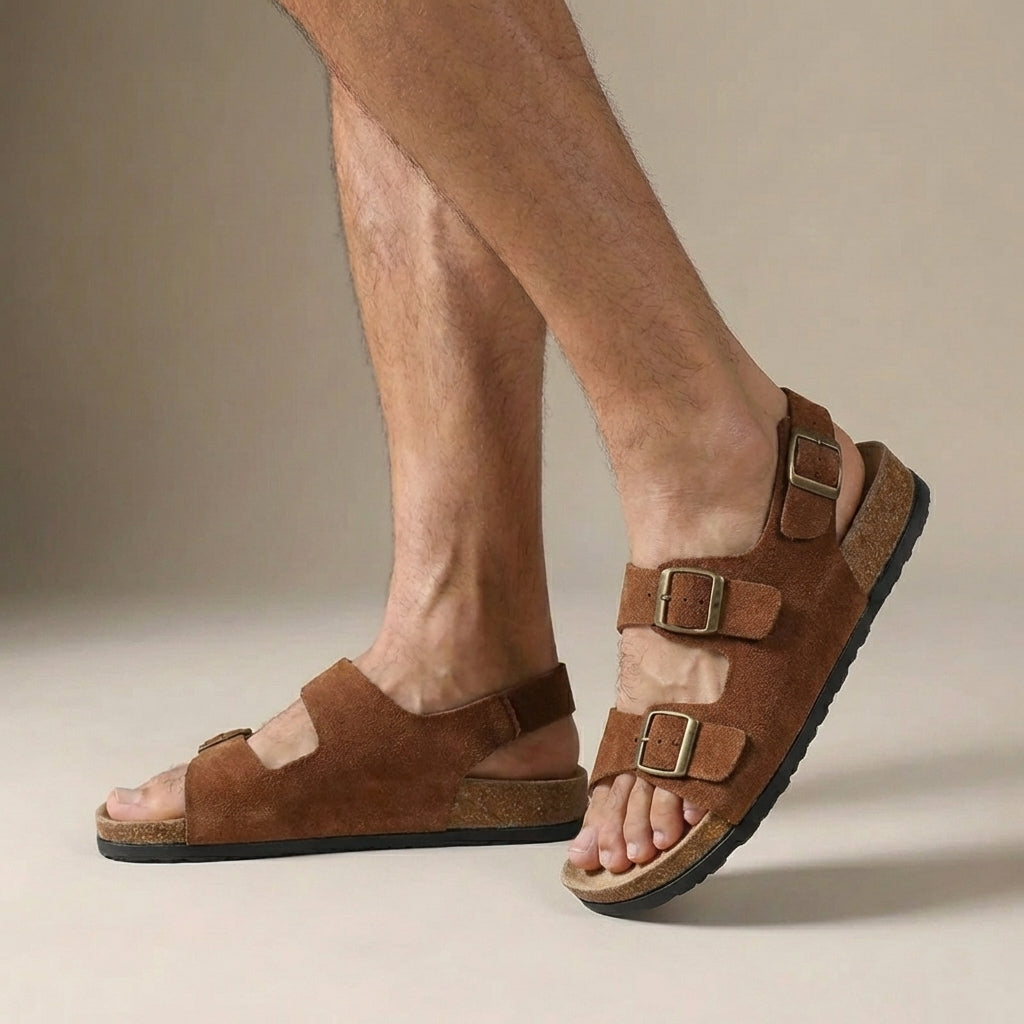 Buckled Slingback Cork Sole Buckle Sandals for Men – Orthopedic Comfort &amp; Support