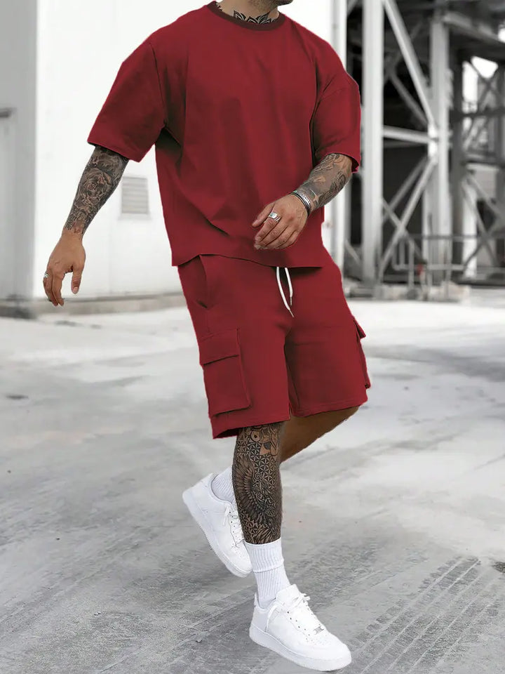 Men’s Casual Cargo Shorts Set Loose Fit Streetwear Outfit