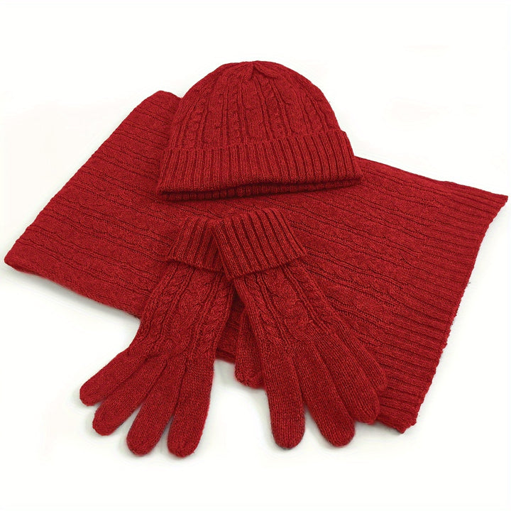 Wool Three-Piece Winter Accessories Set – Hat, Gloves &amp; Scarf