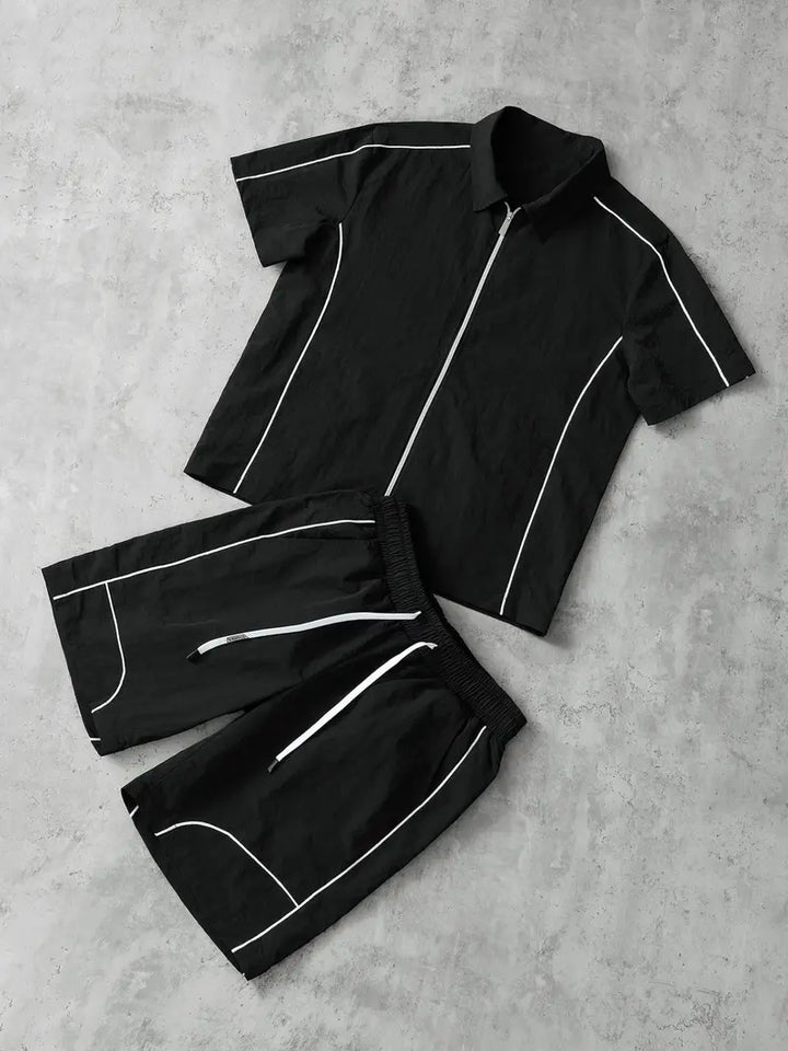 Stars Pattern Casual Set, Short Sleeve Zipper Shirt + Shorts, Breathable Comfort Trendy Star Print Design