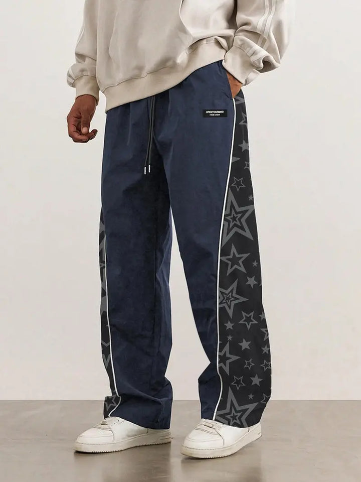 Men’s Casual Jogger Pants Loose Fit Streetwear Track Pants with Star Design