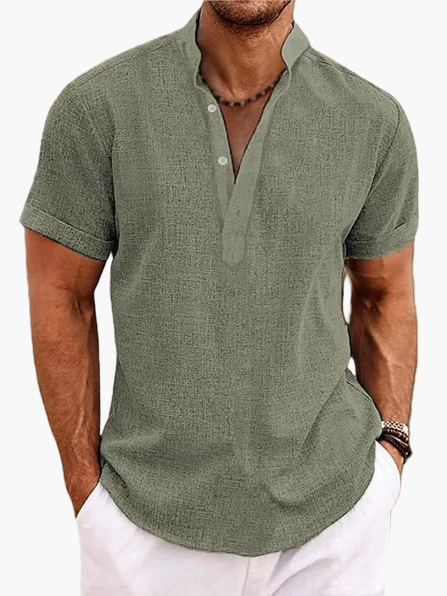 Men’s Notch Neck Shirt Casual Short Sleeve Summer Beach Top