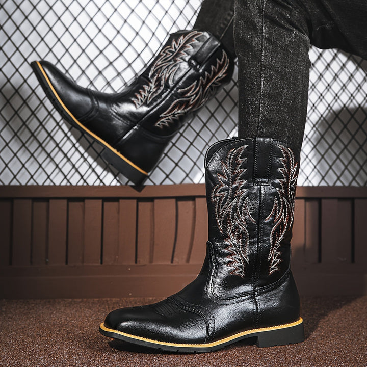Premium Leather Roper Boots – Men’s Classic Western Cowboy Boots with Durable Sole
