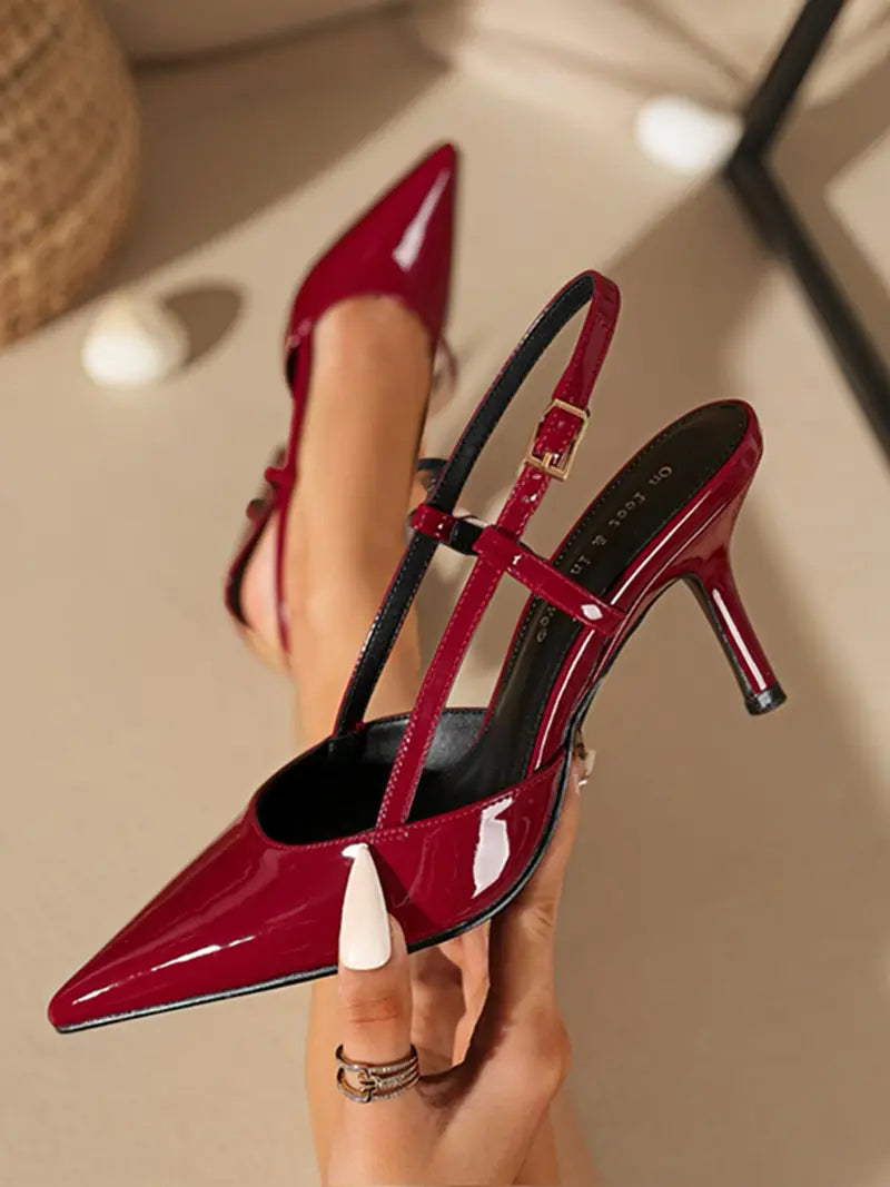 Women’s Slingback Heels Pointed Toe Elegant Dress Shoes Evening Footwear