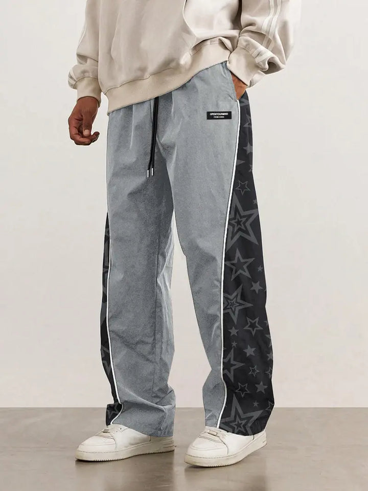Men’s Casual Jogger Pants Loose Fit Streetwear Track Pants with Star Design