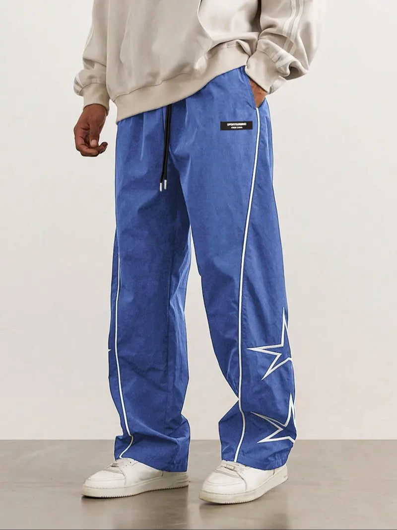 Men’s Casual Jogger Pants Loose Fit Streetwear Track Pants with Star Design